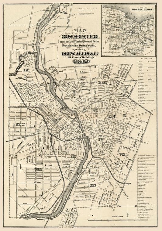 Historic City Map - Rochester New York - Allis 1872 - 23 x 32.66 - Vintage Wall Art
