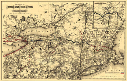 Railroad Map - Boston Hoosac Tunnel and Western Railway - Colton 1881 - 23 x 35 - Vintage Wall Art