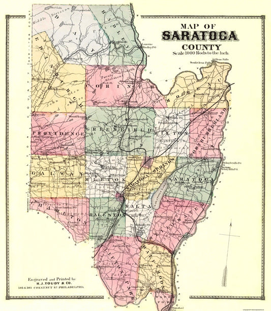 Historic County Map - Saratoga County New York - Burr 1866 - 23 x 26.38 - Vintage Wall Art