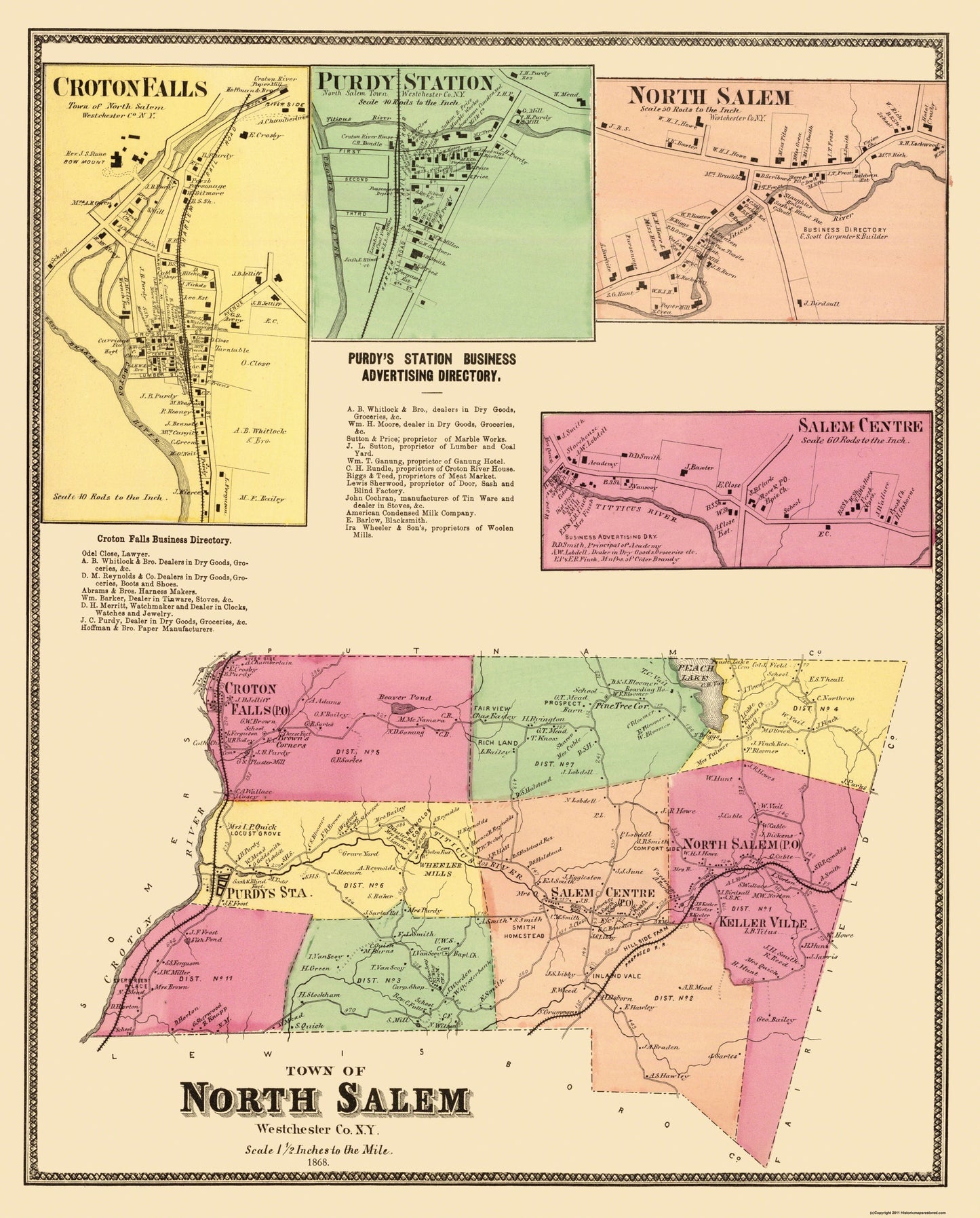 Historic City Map - North Salem New York - Beers 1868 - 23 x 28.56 - Vintage Wall Art