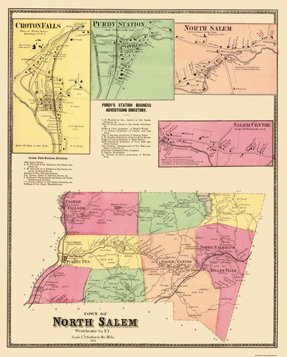 Historic City Map - North Salem New York - Beers 1868 - 23 x 28.56 - Vintage Wall Art