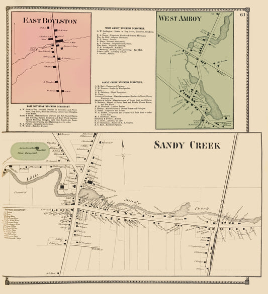 Historic City Map - Sandy Creek Business District New York - Stone 1866 - 23 x 25 - Vintage Wall Art