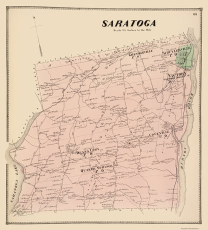 Historic City Map - Saratoga New York - Stone 1866 - 23 x 25.42 - Vintage Wall Art