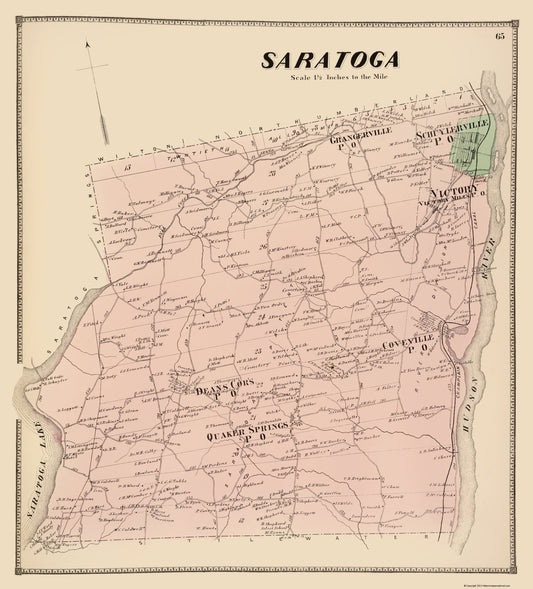 Historic City Map - Saratoga New York - Stone 1866 - 23 x 25.42 - Vintage Wall Art