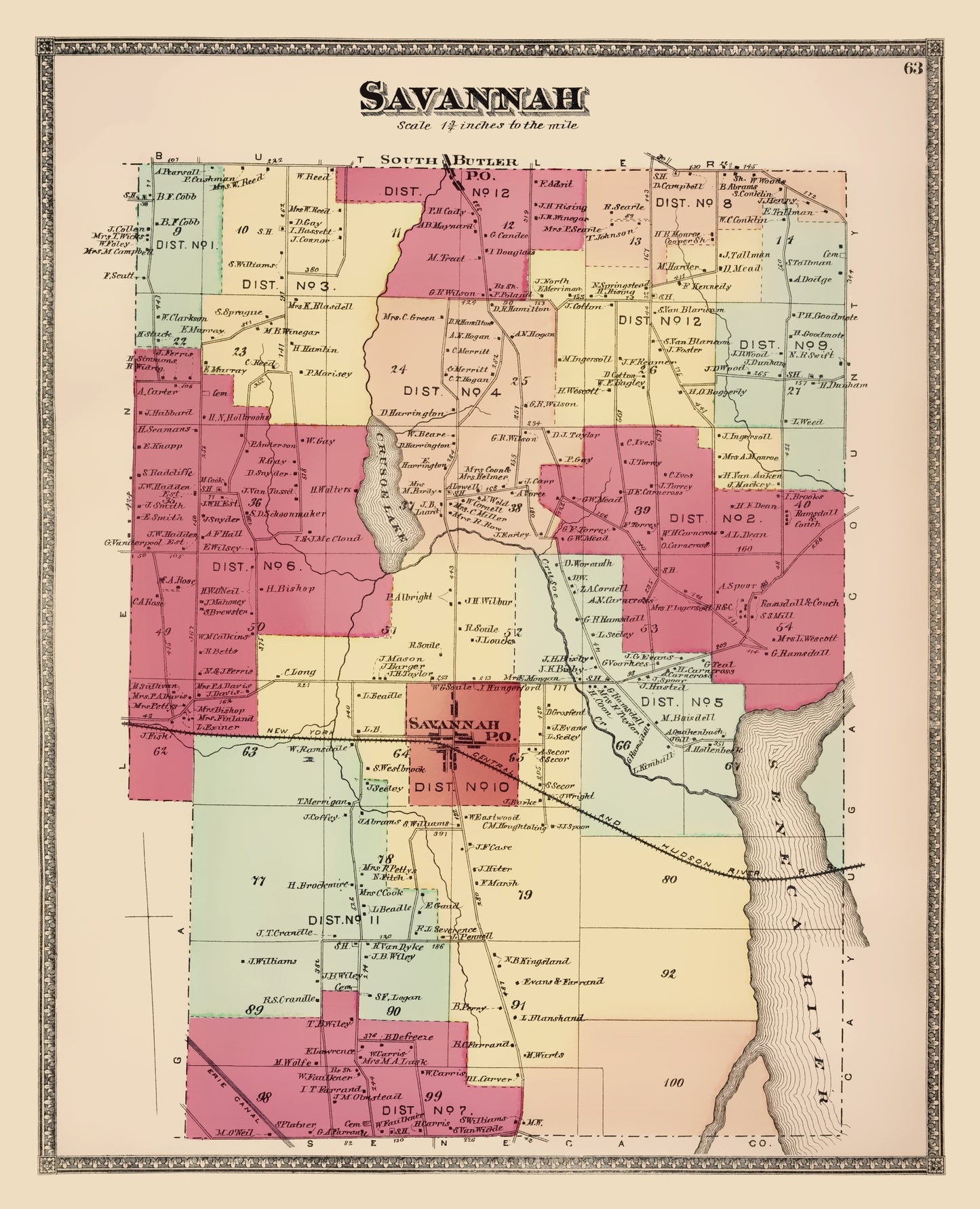 Historic City Map - Savannah New York - Beers 1874 - 23 x 28.36 - Vintage Wall Art