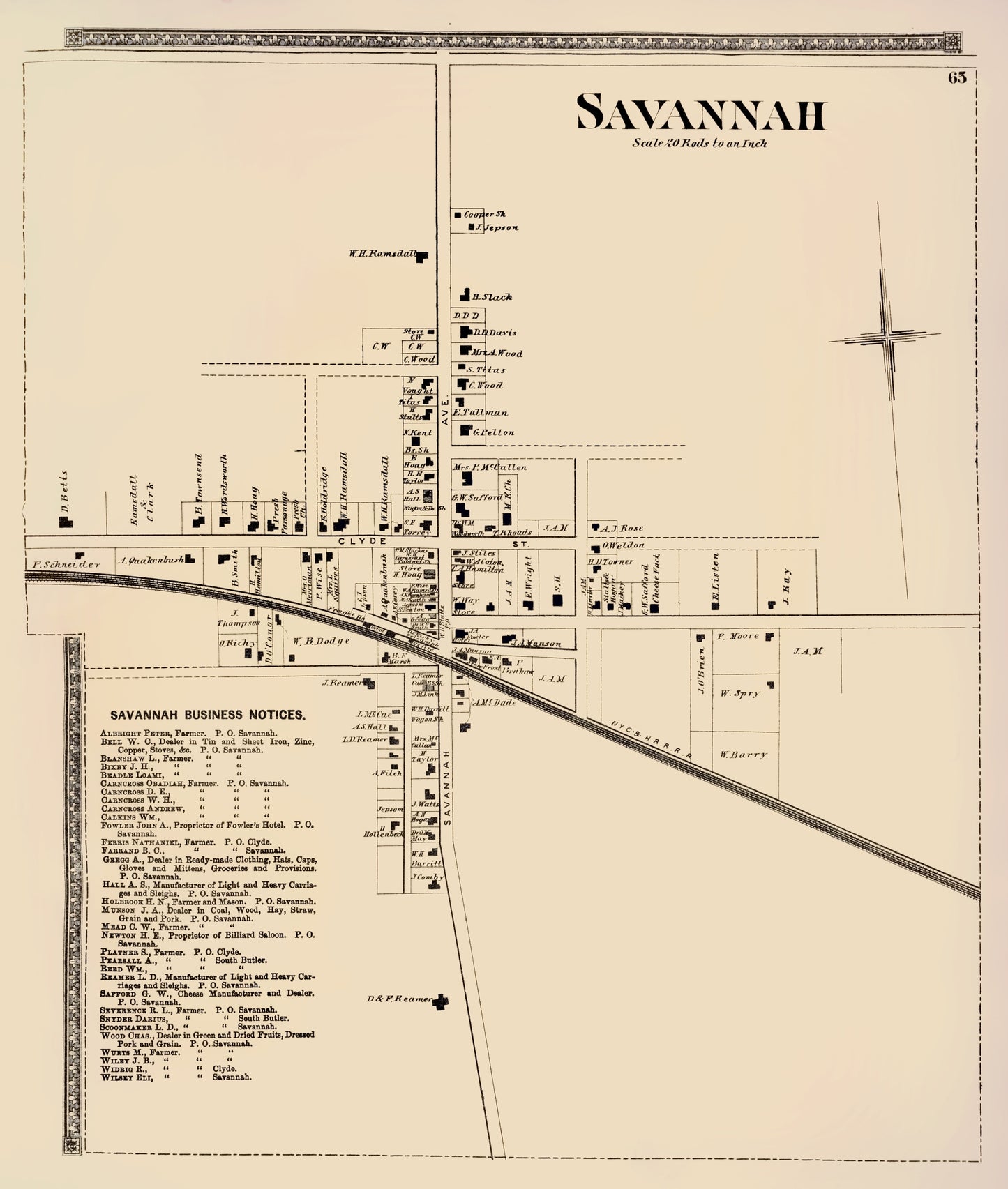 Historic City Map - Savannah City New York - Beers 1874 - 23 x 27.13 - Vintage Wall Art