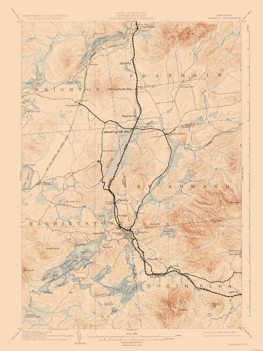 Topographical Map - Saranac New York Quad - USGS 1904 - 23 x 30.72 - Vintage Wall Art