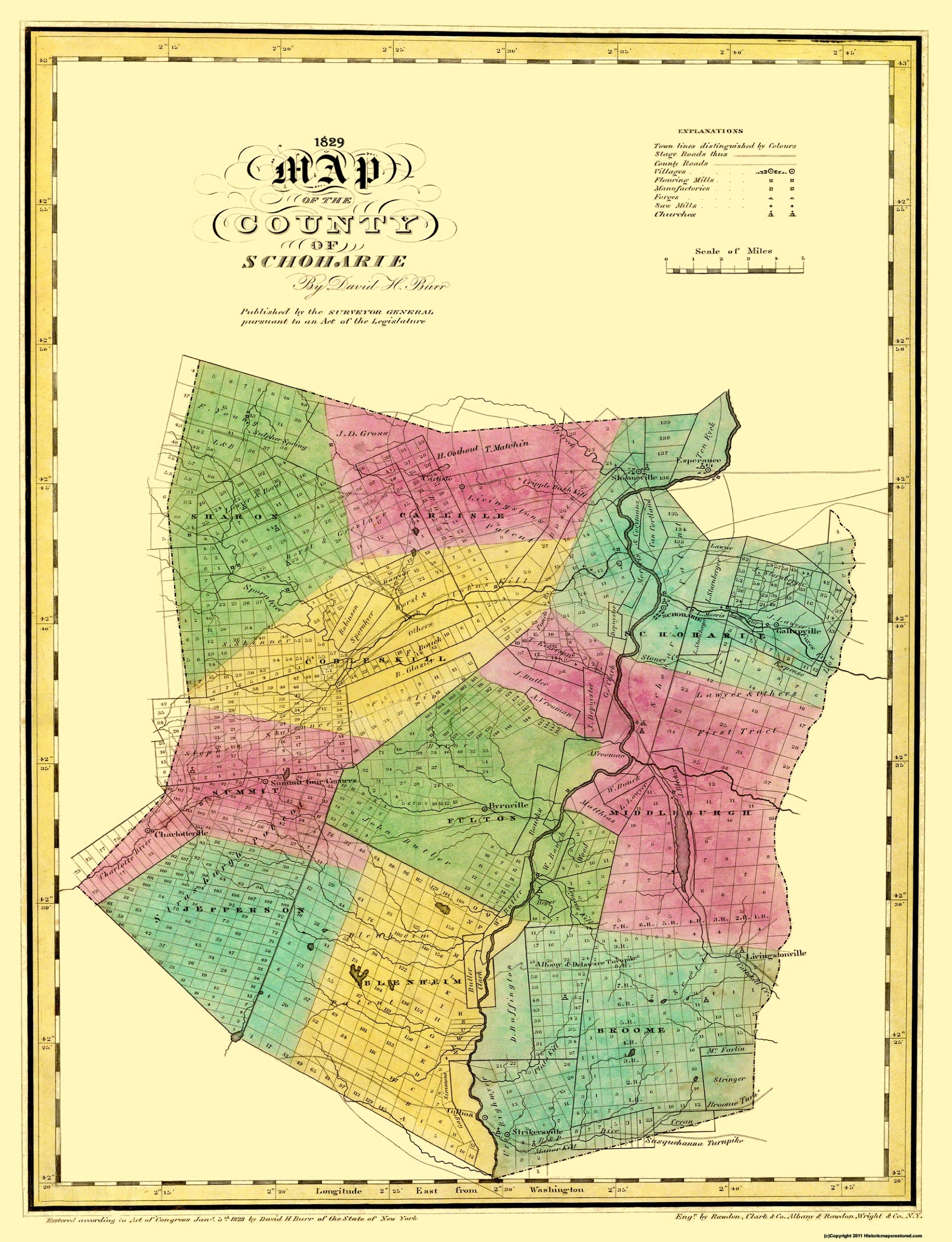 Historic County Map - Schoharie County New York - Burr 1829 - 23 x 30 ...