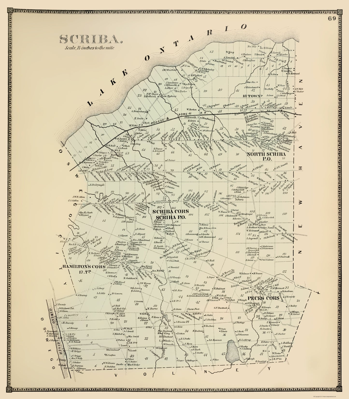 Historic City Map - Scriba New York - Stone 1866 - 23 x 26.29 - Vintage Wall Art