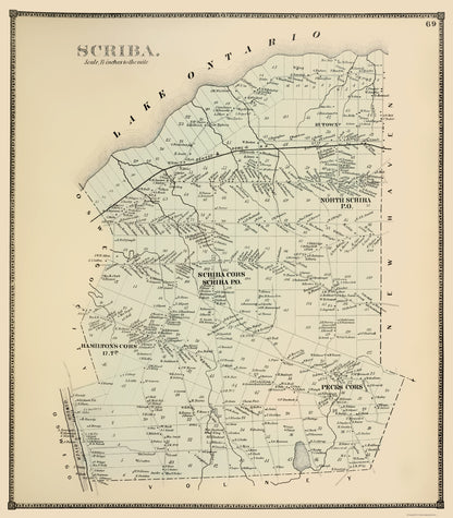 Historic City Map - Scriba New York - Stone 1866 - 23 x 26.29 - Vintage Wall Art