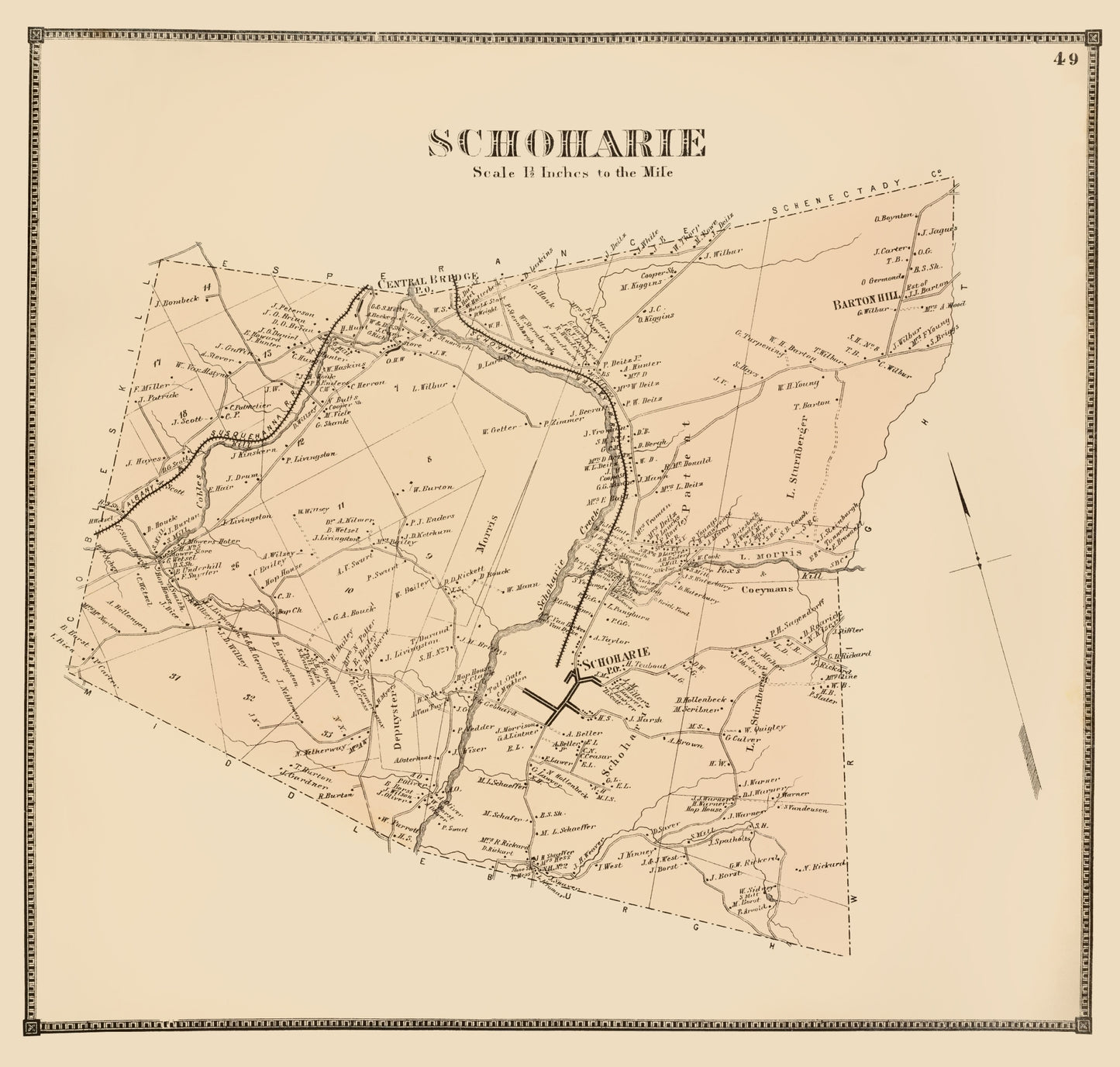 Historic City Map - Schoharie New York - Stone 1866 - 23 x 24.16 - Vintage Wall Art