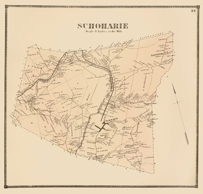 Historic City Map - Schoharie New York - Stone 1866 - 23 x 24.16 - Vintage Wall Art