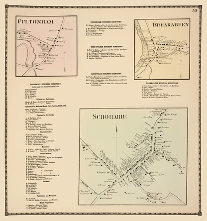 Historic City Map - Schoharie Breakabeen Fultonham New York Beers 1866 - 23x24 - Vintage Wall Art