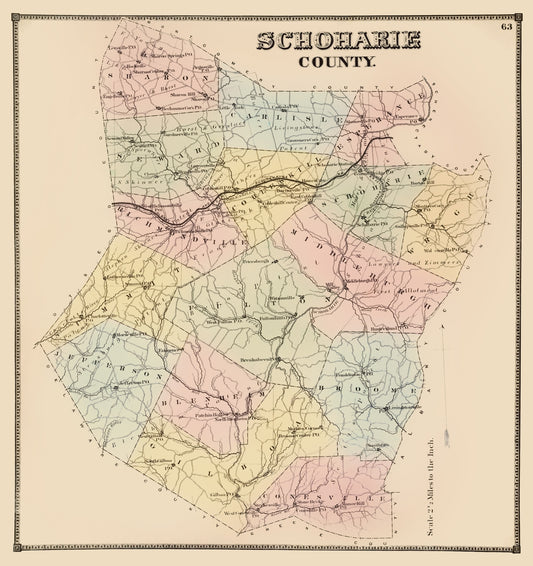 Historic County Map - Schoharie County New York - Burr 1866 - 23 x 24.44 - Vintage Wall Art