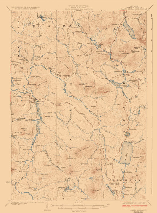 Topographical Map - Santa Clara New York Quad - USGS 1921 - 23 x 31.21 - Vintage Wall Art