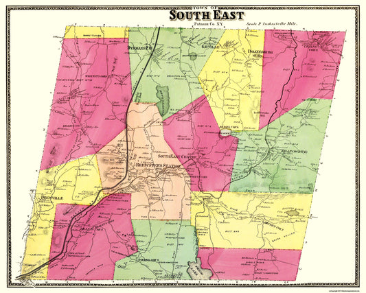 Historic County Map - Putnam County South East New York - Beers 1895 - 28.69 x 23 - Vintage Wall Art