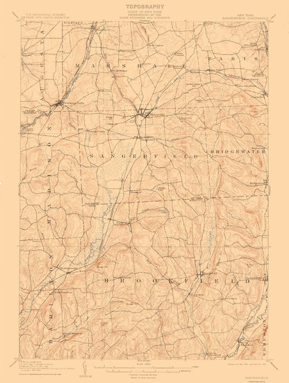 Topographical Map - Sangerfield New York Quad - USGS 1907 - 23 x 30.40 - Vintage Wall Art