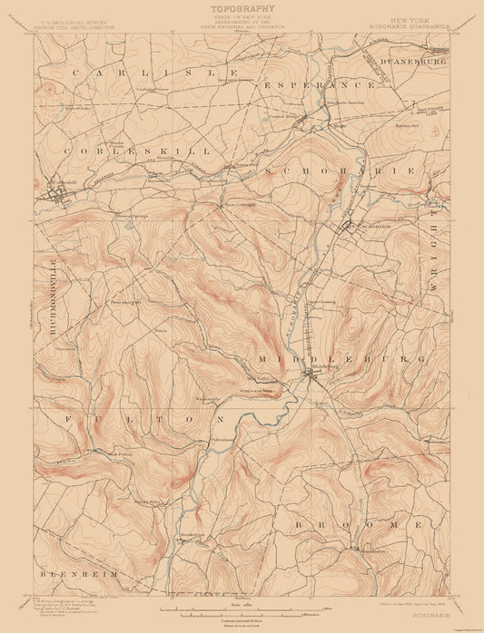Topographical Map - Shoharie New York Quad - USGS 1900 - 23 x 30.12 - Vintage Wall Art