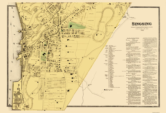 Historic City Map - Ossining Singsing New York - Beers 1868 - 33.63 x 23 - Vintage Wall Art