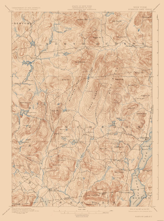 Topographical Map - Schroon Lake New York Sheet - USGS 1897 - 23 x 30.91 - Vintage Wall Art