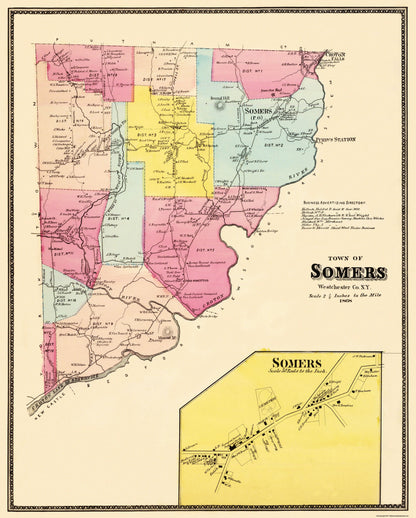 Historic City Map - Somers New York - Beers 1868 - 23 x 28.63 - Vintage Wall Art