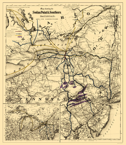 Railroad Map - Sodus Point and Southern Railroad - Colton 1872 - 23 x 26.44 - Vintage Wall Art