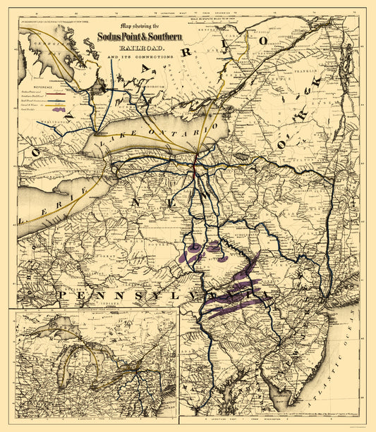 Railroad Map - Sodus Point and Southern Railroad - Colton 1872 - 23 x 26.44 - Vintage Wall Art