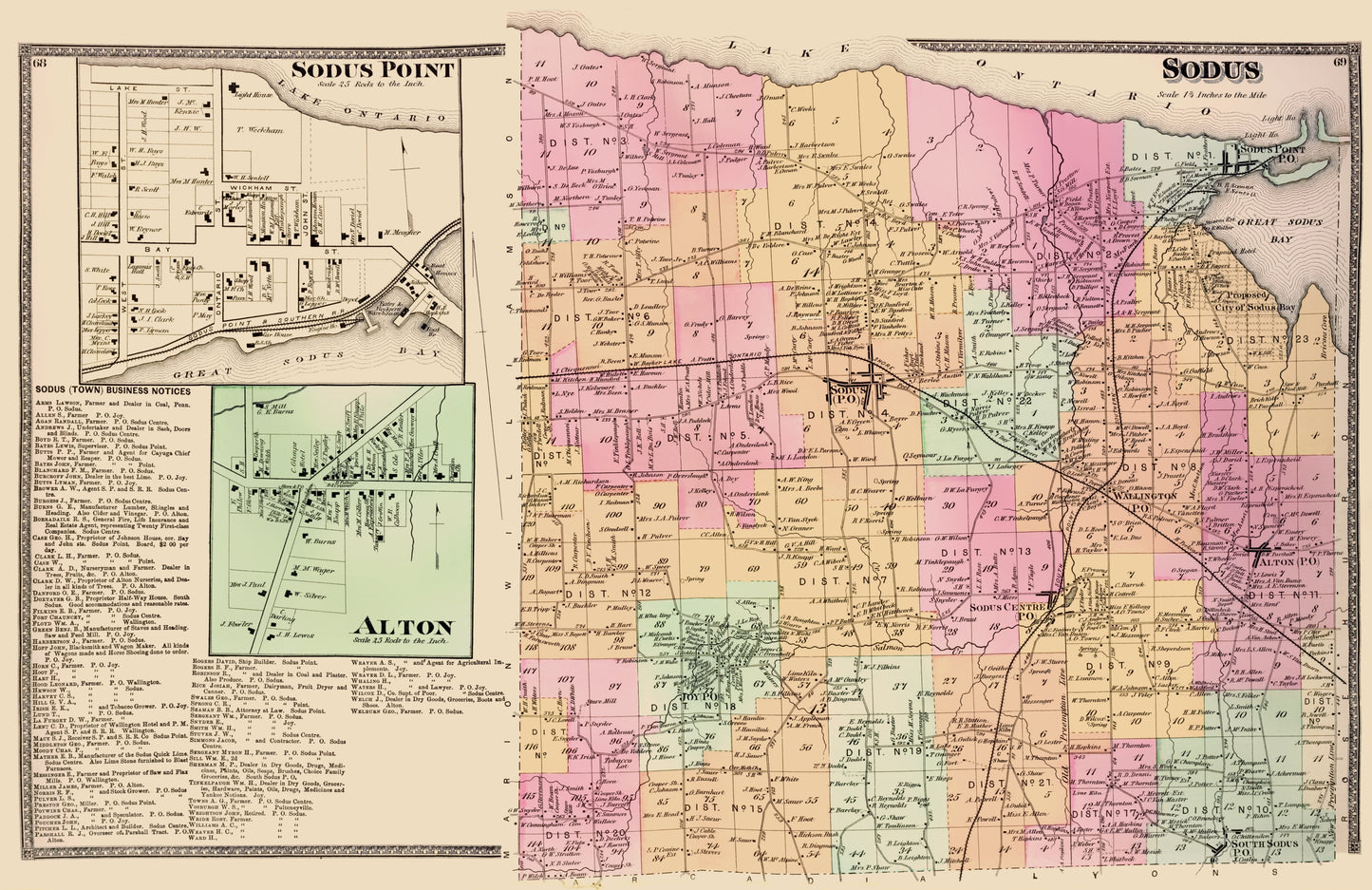 Historic City Map - Sodus Sodus Point Alton New York - Beers 1874 - 23 x 35 - Vintage Wall Art