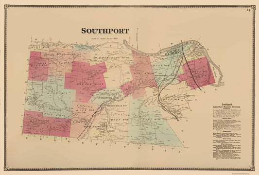 Historic City Map - Southport New York - Beers 1869 - 23 x 34.07 - Vintage Wall Art