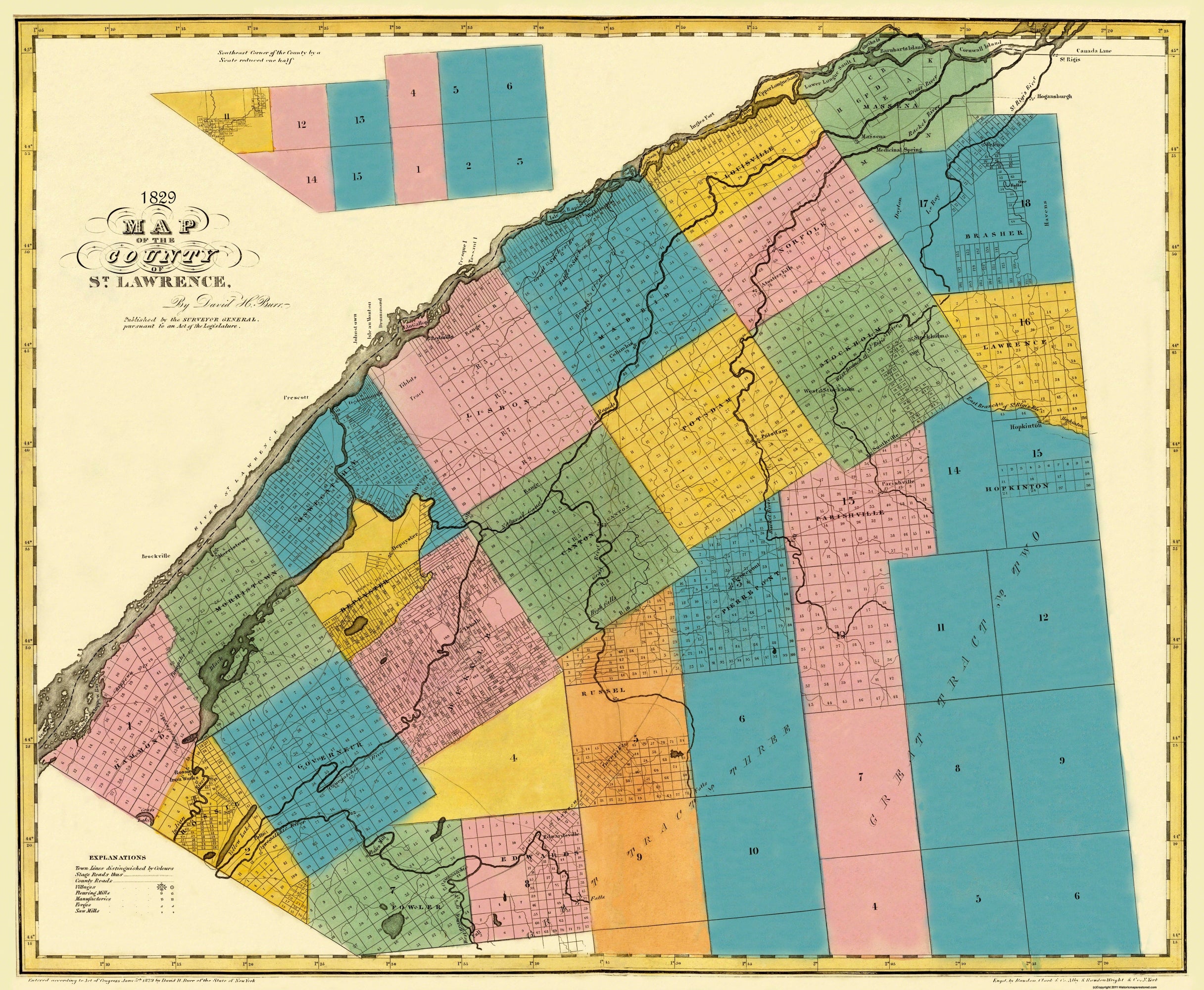 Historic County Map - St. Lawrence County New York - Burr 1829 - 28 x ...