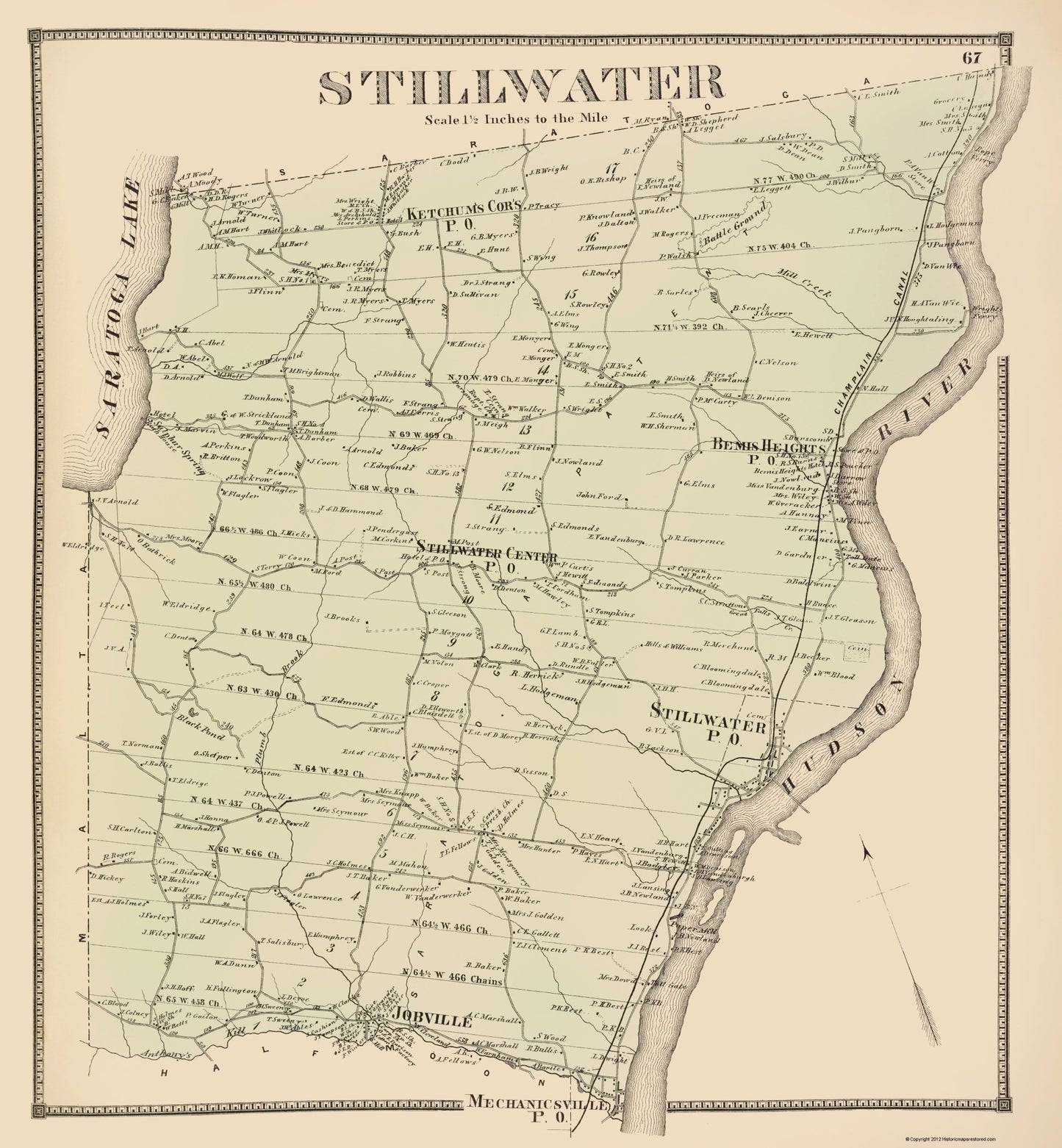 Historic City Map - Stillwater New York - Stone 1866 - 23 x 24.87 - Vintage Wall Art