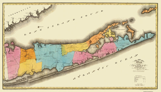 Historic County Map - Suffolk County New York - Burr 1829 - 40.13 x 23 - Vintage Wall Art
