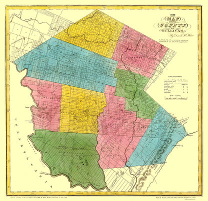 Historic County Map - Sullivan County New York - Burr 1829 - 23.75 x 23 - Vintage Wall Art