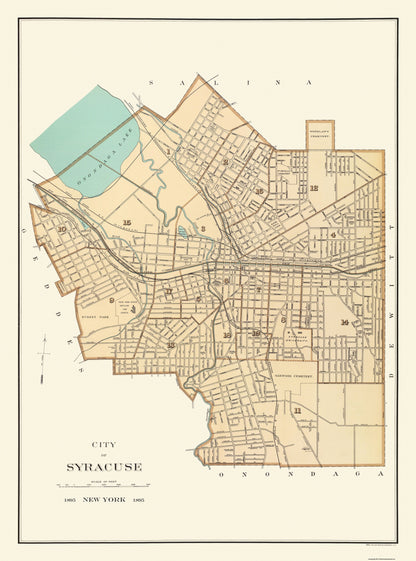 Historic City Map - Syracuse New York - Bien 1895 - 23 x 31 - Vintage Wall Art