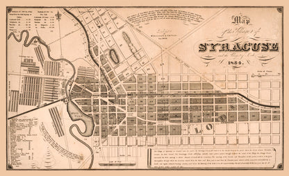 Historic City Map - Syracuse New York - Clarke 1834 - 37.74 x 23 - Vintage Wall Art