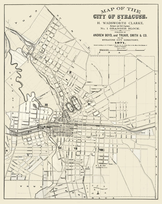 Historic City Map - Syracuse New York - Clarke 1871 - 23 x 28.95 - Vintage Wall Art