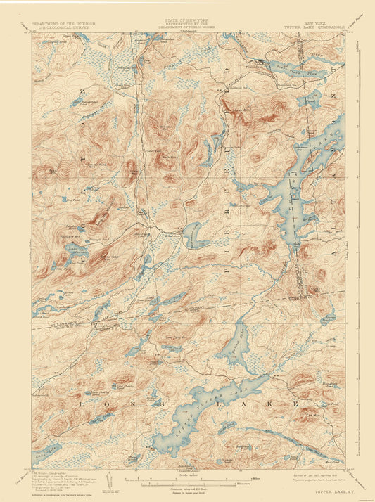 Topographical Map - Tupper Lake New York Quad - USGS 1907 - 23 x 30.82 - Vintage Wall Art
