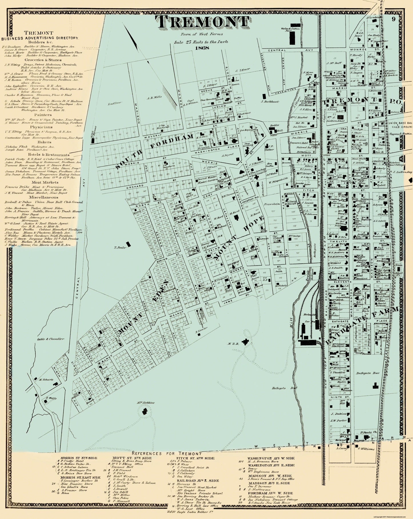 Historic City Map - Tremont New York - Beers 1868 - 23 x 28.88 - Vintage Wall Art