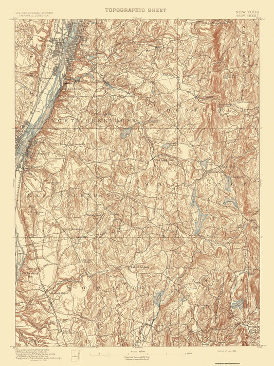 Topographical Map - Troy New York Sheet - USGS 1893 - 23 x 30.69 - Vintage Wall Art