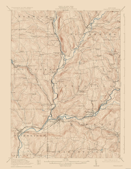 Topographical Map - Unadilla New York Quad - USGS 1918 - 23 x 29.68 - Vintage Wall Art