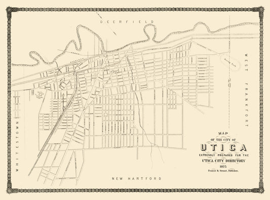 Historic City Map - Utica New York - Francis 1875 - 31.00 x 23 - Vintage Wall Art