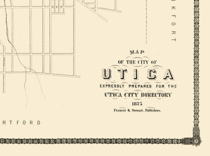 Historic City Map - Utica New York - Francis 1875 - 31.00 x 23 - Vintage Wall Art