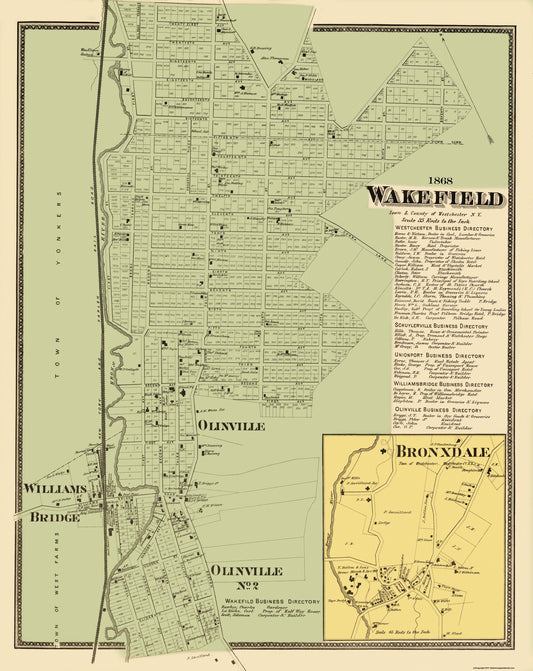 Historic City Map - Wakefield New York - Beers 1868 - 23 x 28.94 - Vintage Wall Art