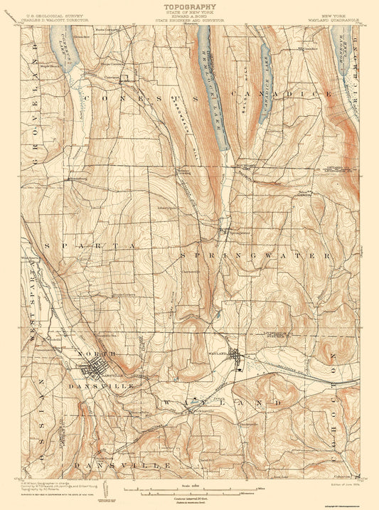 Topographical Map - Wayland New York Quad - USGS 1904 - 23 x 30.96 - Vintage Wall Art