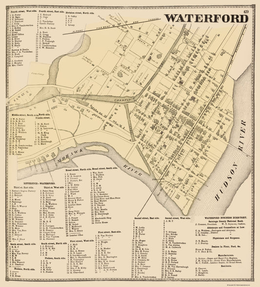 Historic City Map - Waterford New York - Stone 1866 - 23 x 25.39 - Vintage Wall Art