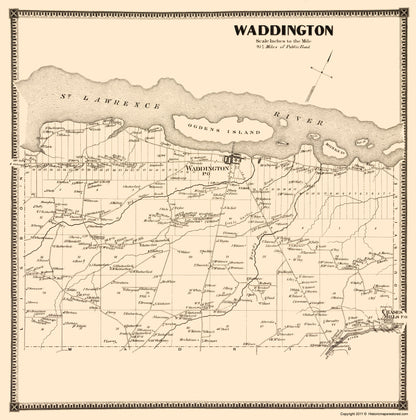 Historic City Map - Waddington New York - Stone 1865 - 23 x 23.23 - Vintage Wall Art