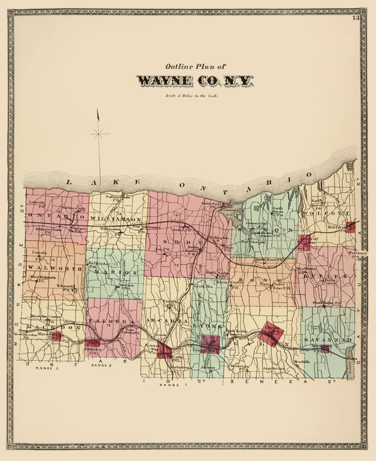 Historic County Map - Wayne County New York - Beers 1875 - 23 x 28.17 - Vintage Wall Art