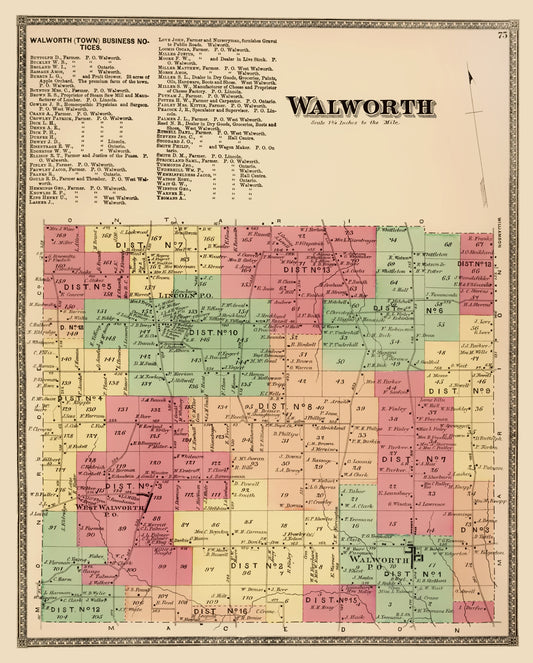 Historic City Map - Walworth New York - Beers 1874 - 23 x 28.62 - Vintage Wall Art