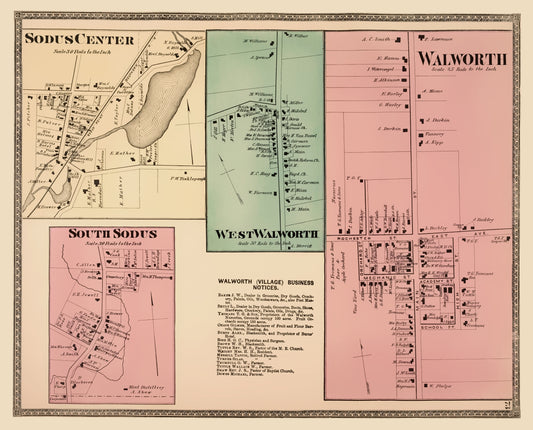 Historic City Map - Walworth West Walworth Sodus New York - Beers 1874 - 23 x 28 - Vintage Wall Art