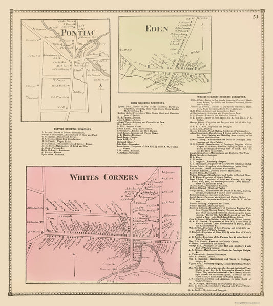 Historic City Map - Pontiac Eden White Corners New York - Stone 1866 - 23 x 25.84 - Vintage Wall Art